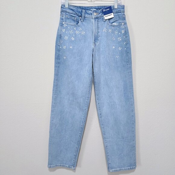 NWT Old Navy OG Loose High Rise Embellished Jeans Size 4 – Blue Light wash - Picture 1 of 8